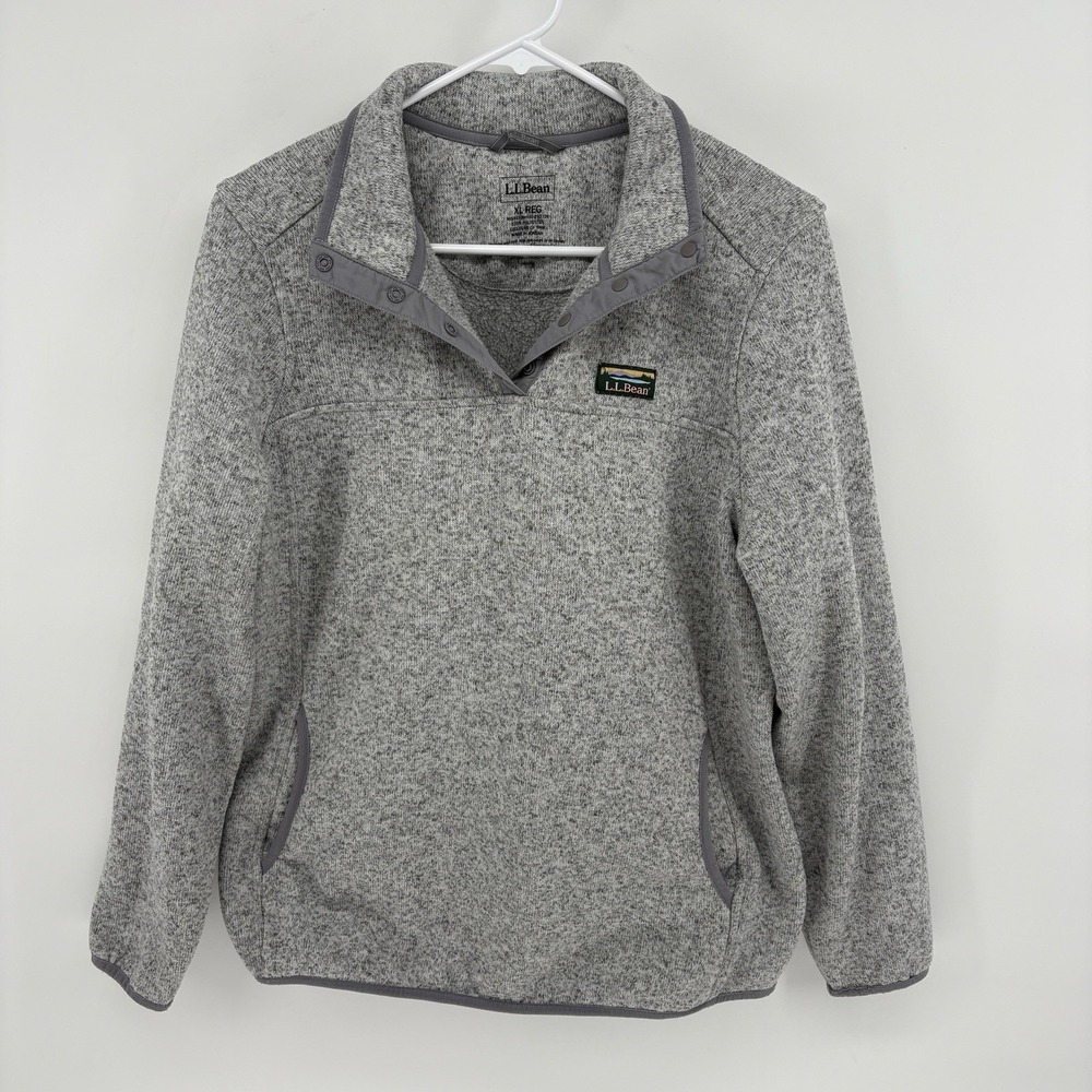 LL Bean Sweater Fleece Snap Neck Pullover Women XL Gray Heather Active‎ Tech